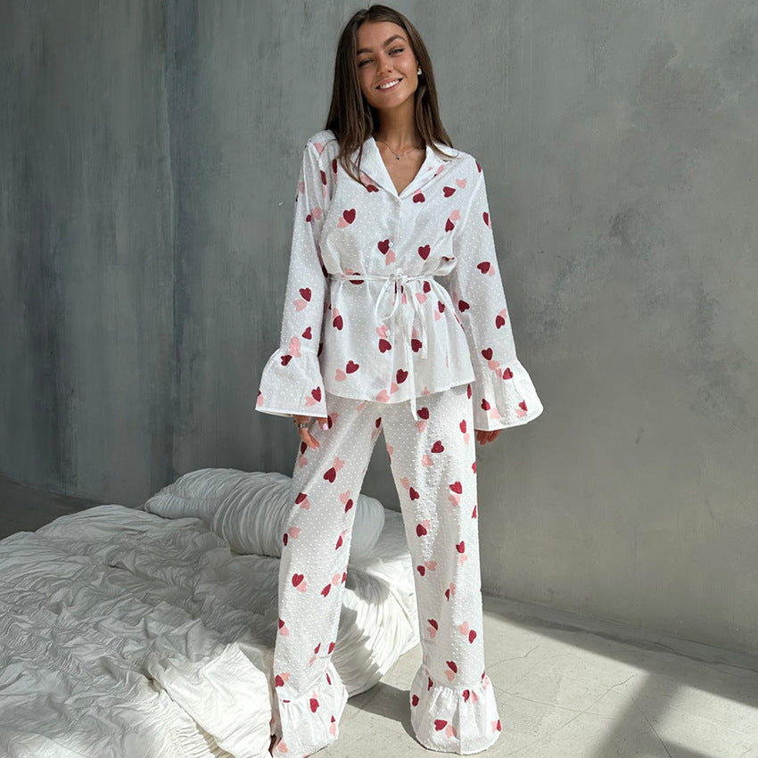 Cotton Gauze Pyjama Set with Big Red Heart Print