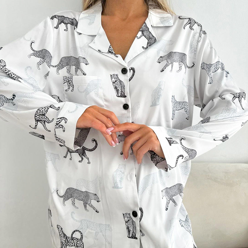 White Animal Print Co-ord Pyjama Set