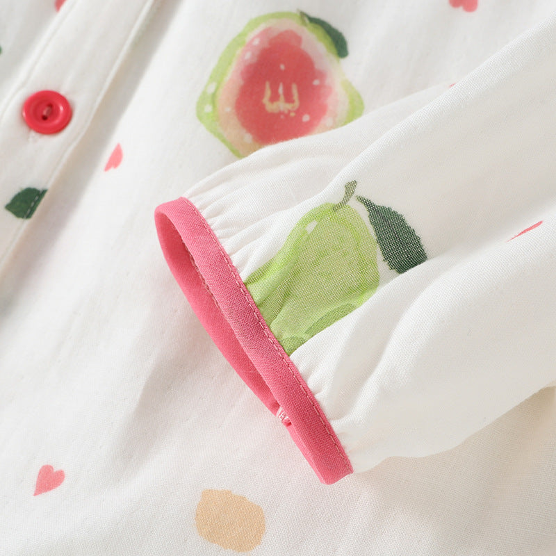 Cotton Contrast V-Neck Guava Print Pajama Set