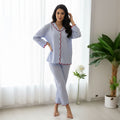 Blue Scalloped Pyjama Set with Red Trim