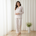 Floral Cotton Pajama Set with Embroidered Collar