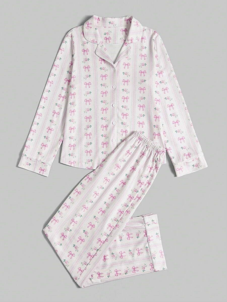 Pink Bow Print Women's Pyjama Set