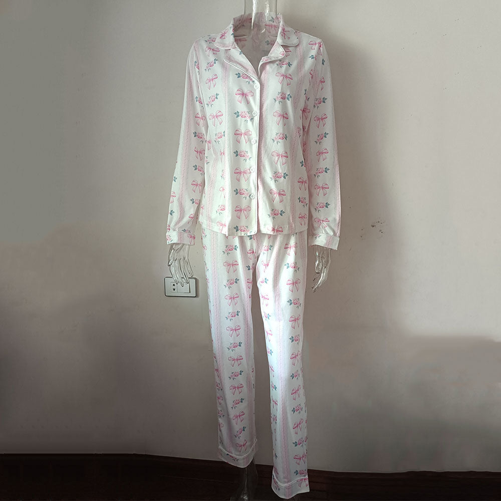 Pink Bow Print Women's Pyjama Set