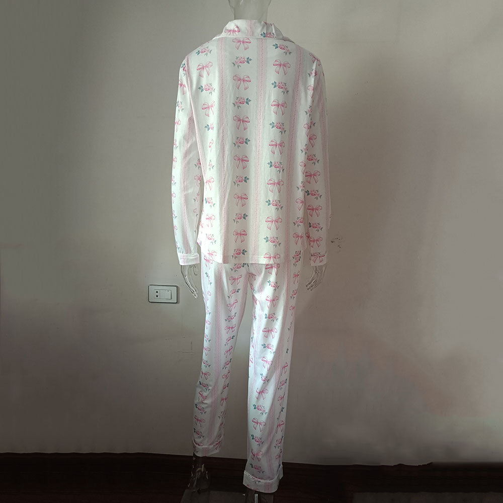 Pink Bow Print Women's Pyjama Set