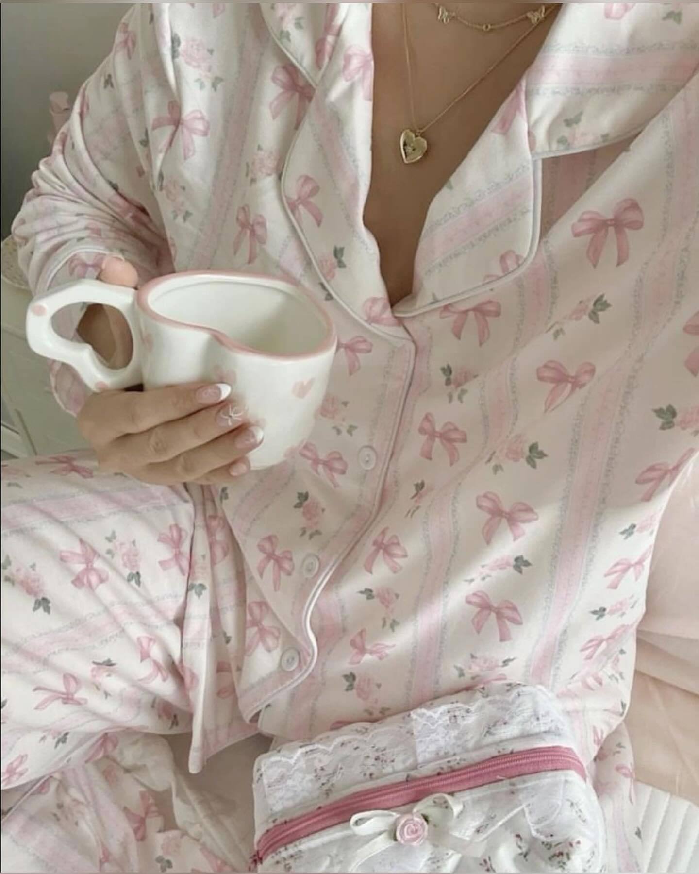 Pink Bow Print Women's Pyjama Set