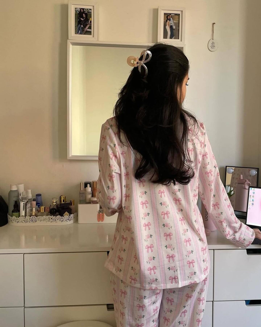 Pink Bow Print Women's Pyjama Set