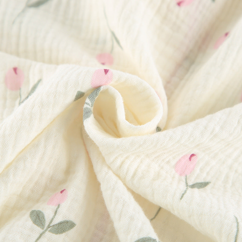 Cream Short Pajama Set with Pink Floral Print