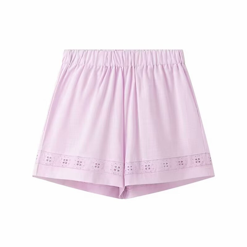 Eyelet Tie-Front Shorts Set - Purple