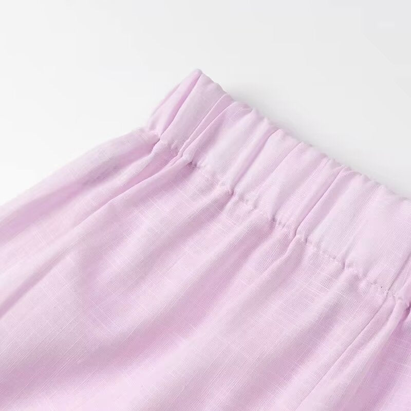 Eyelet Tie-Front Shorts Set - Purple