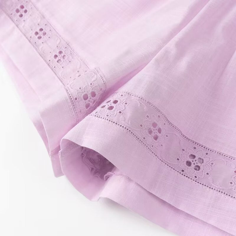 Eyelet Tie-Front Shorts Set - Purple