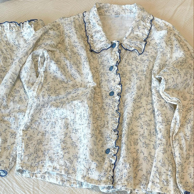 Blue Floral Ruffle Pajama Set