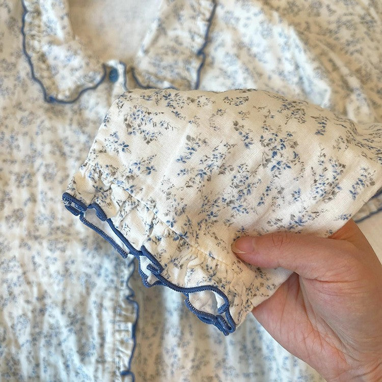 Blue Floral Ruffle Pajama Set
