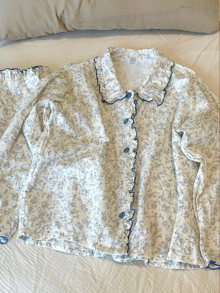 Blue Floral Ruffle Pajama Set