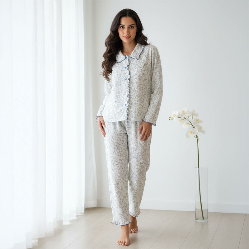 Blue Floral Ruffle Pajama Set