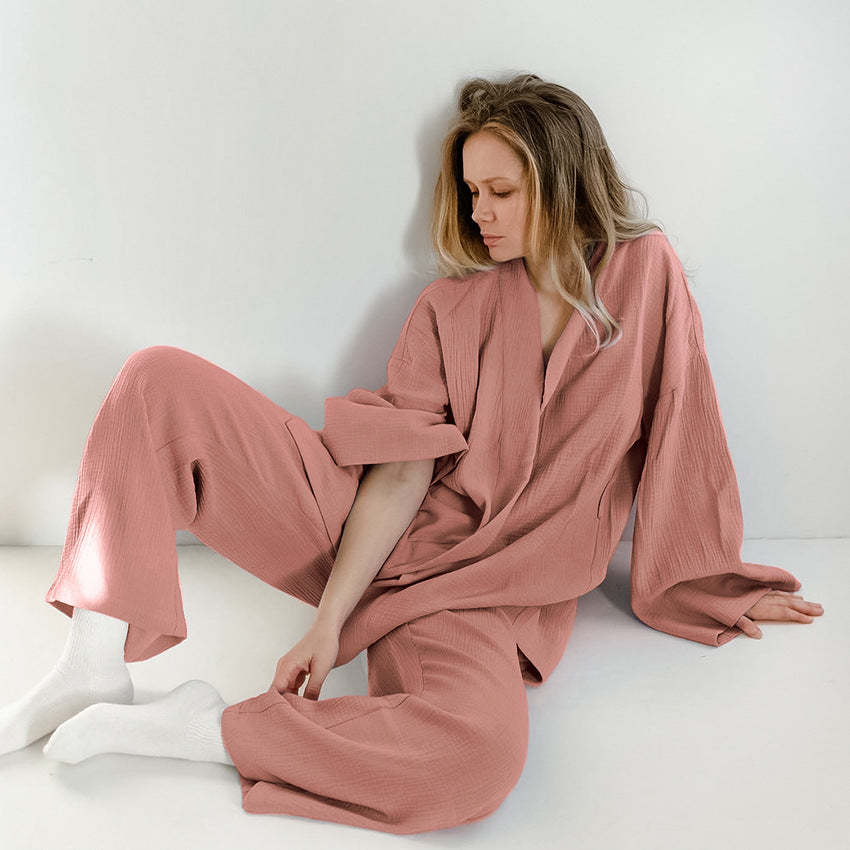 Dusty Pink Cotton Gauze Kimono Lounge Set