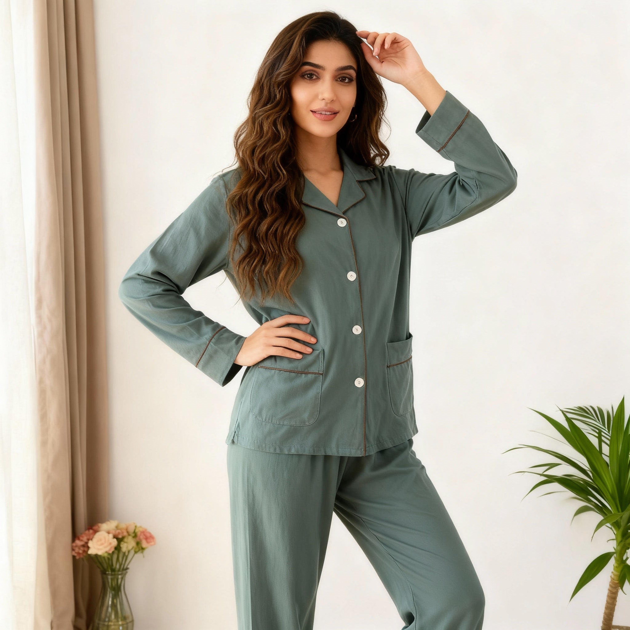 Super Soft Pure Cotton Pajama Set - Green