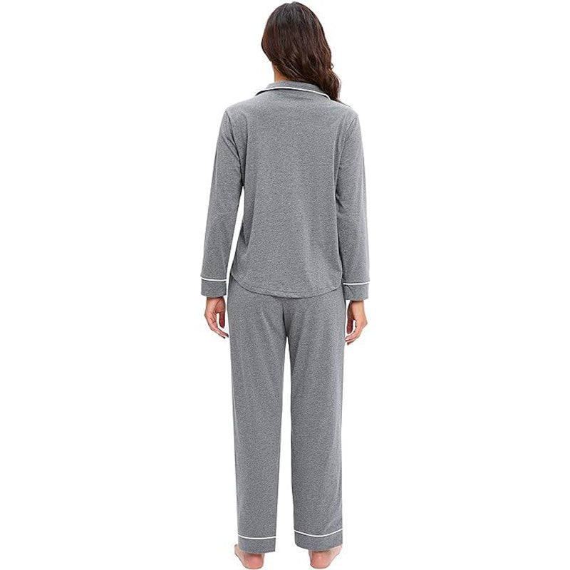 Grey Solid Long Sleeve Pajama Set