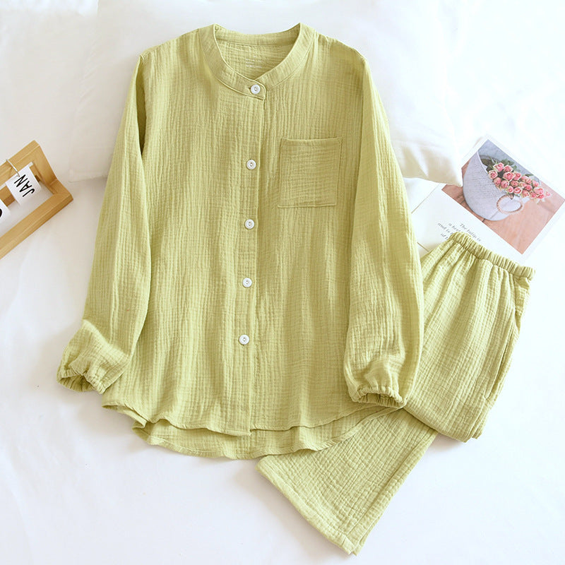 Cotton Round Neck Pajama Set - Green