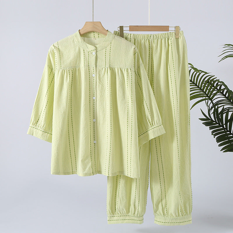 3/4 Sleeve Breathable Cotton Pajama Set - Yellow