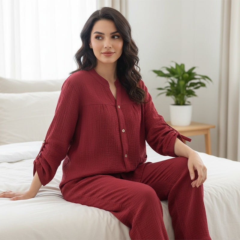 Women’s Rust Red Gauze Pajama Set