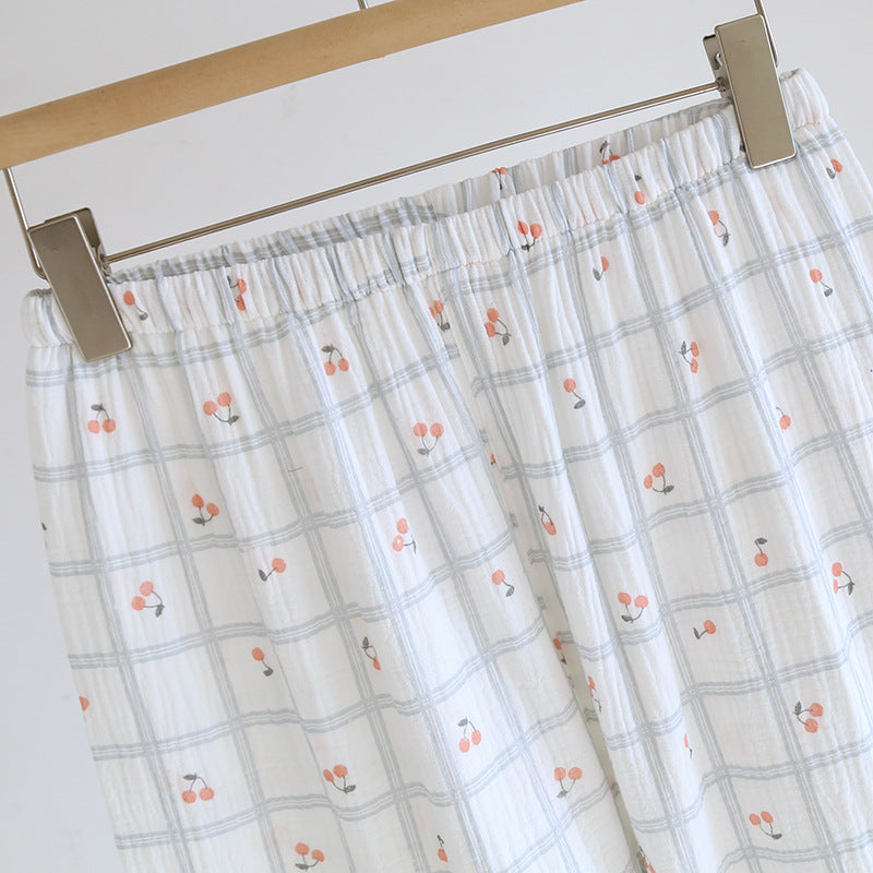 Cotton V-Neck Cherry AOP Plaid Co-ord Pyjama Set