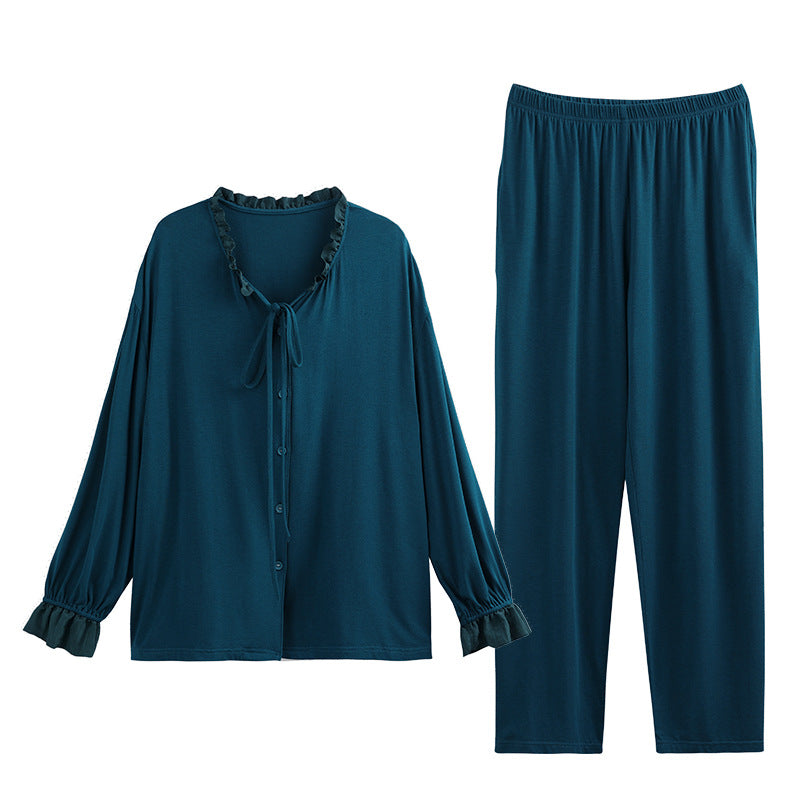 Dark Teal Ruffle Sleeve Pajama Set