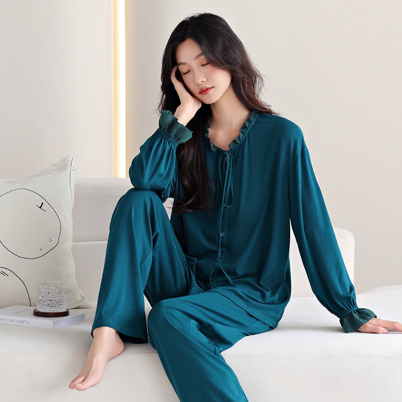 Dark Teal Ruffle Sleeve Pajama Set