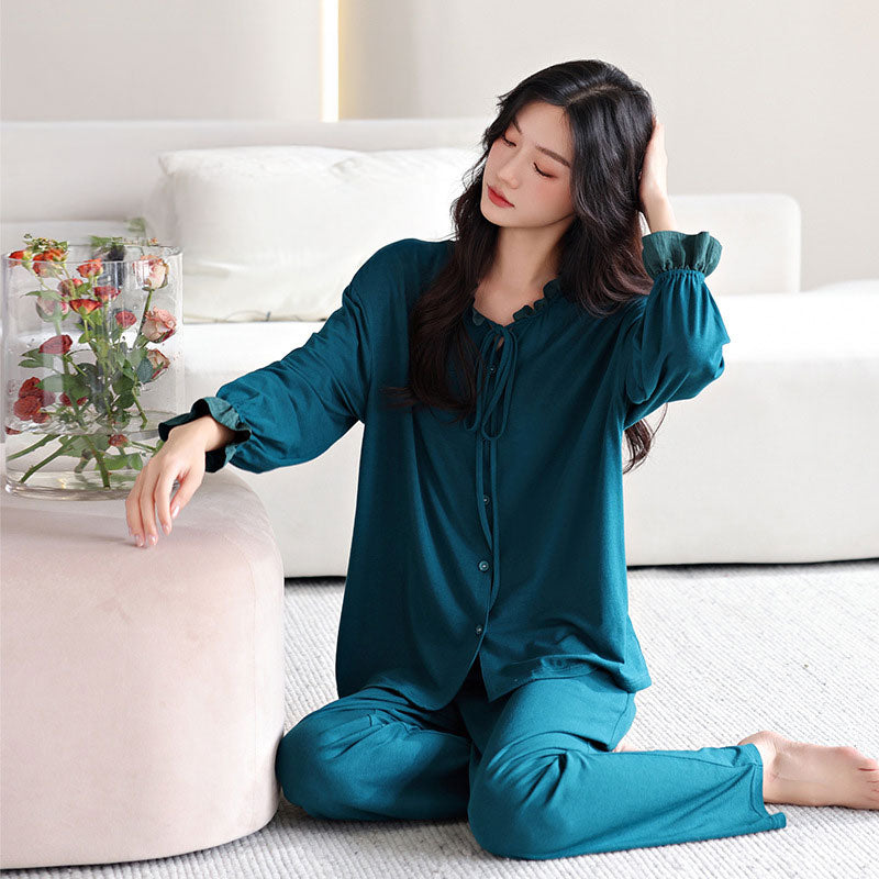 Dark Teal Ruffle Sleeve Pajama Set