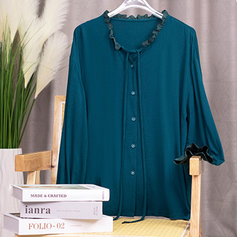 Dark Teal Ruffle Sleeve Pajama Set
