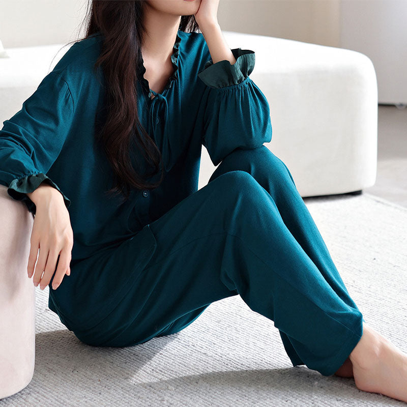 Dark Teal Ruffle Sleeve Pajama Set