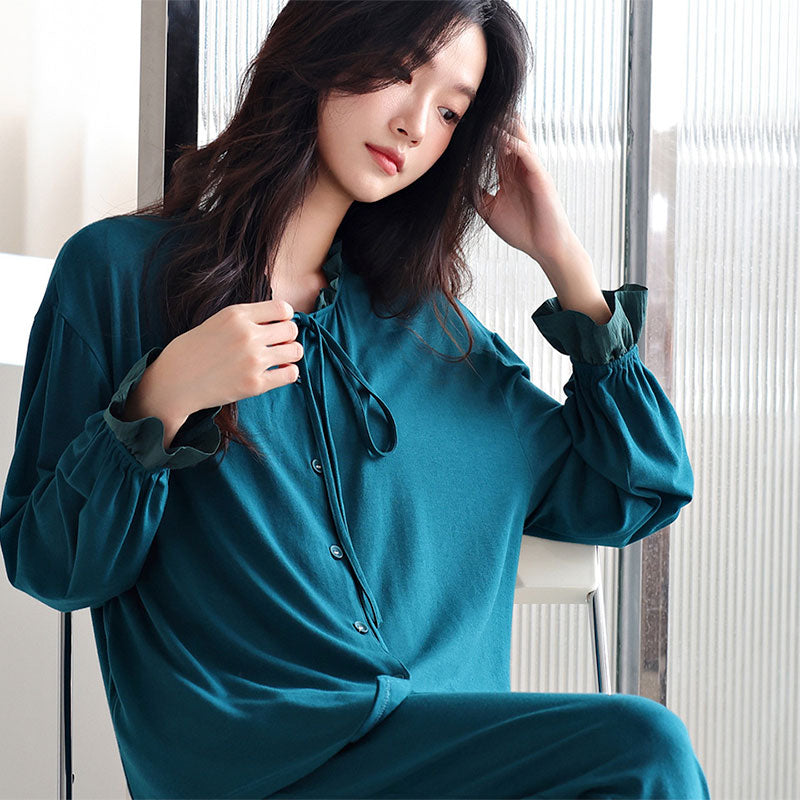 Dark Teal Ruffle Sleeve Pajama Set