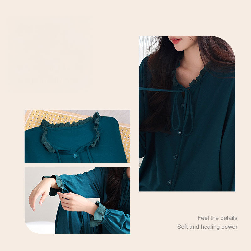Dark Teal Ruffle Sleeve Pajama Set