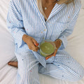 Blue Striped Star Embroidered Pajama Set