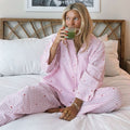 Pink Striped Heart Embroidered Pajama Set