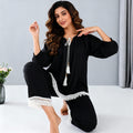 Cotton 3/4 Black Bohemian Lace-Trim Lounge Set