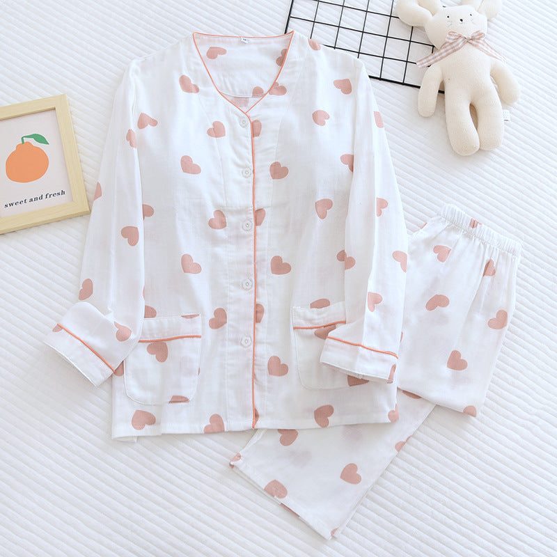 White Cotton Heart Print Pajama Set