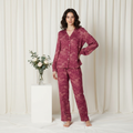 Festive Pink Leaf Print Pajama Set