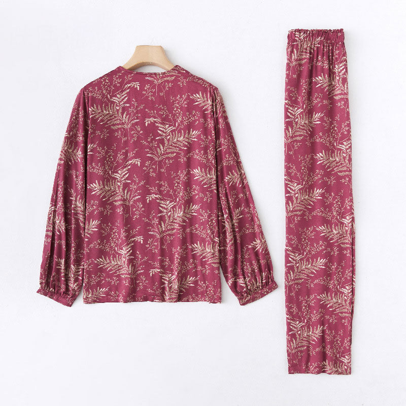 Festive Pink Leaf Print Pajama Set
