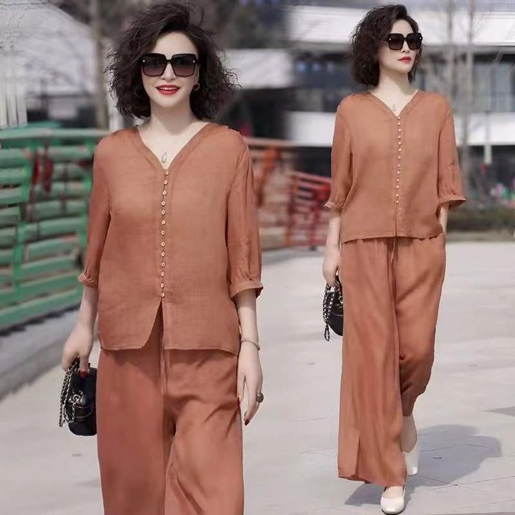 Casual 3/4 Sleeves Solid Slim Pajama Set - Orange
