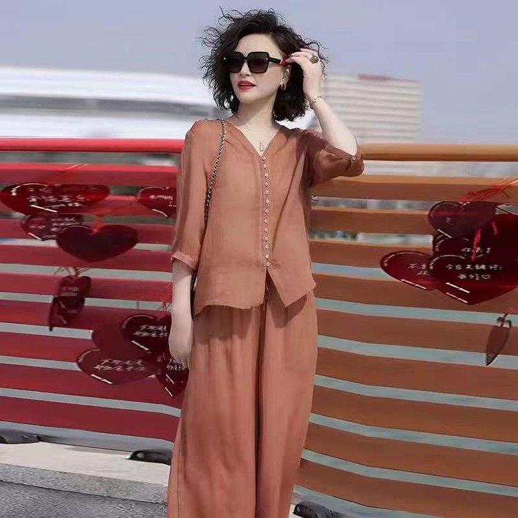 Casual 3/4 Sleeves Solid Slim Pajama Set - Orange