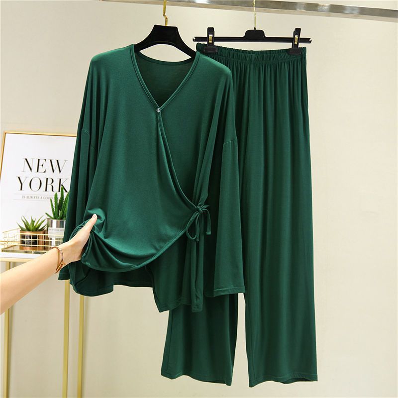 Green Emerald Wrap-Style Loungewear Set