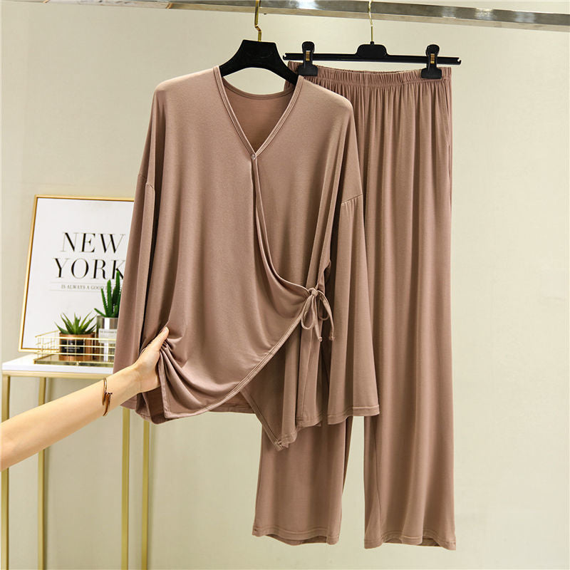 Wrap-Style Loungewear Set - Khaki