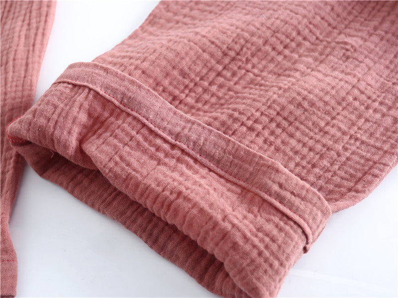 Brick Red Bow Pocket Cotton Pajama Set