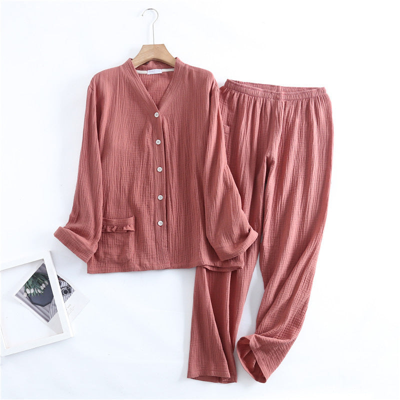 Brick Red Bow Pocket Cotton Pajama Set