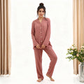Brick Red Bow Pocket Cotton Pajama Set