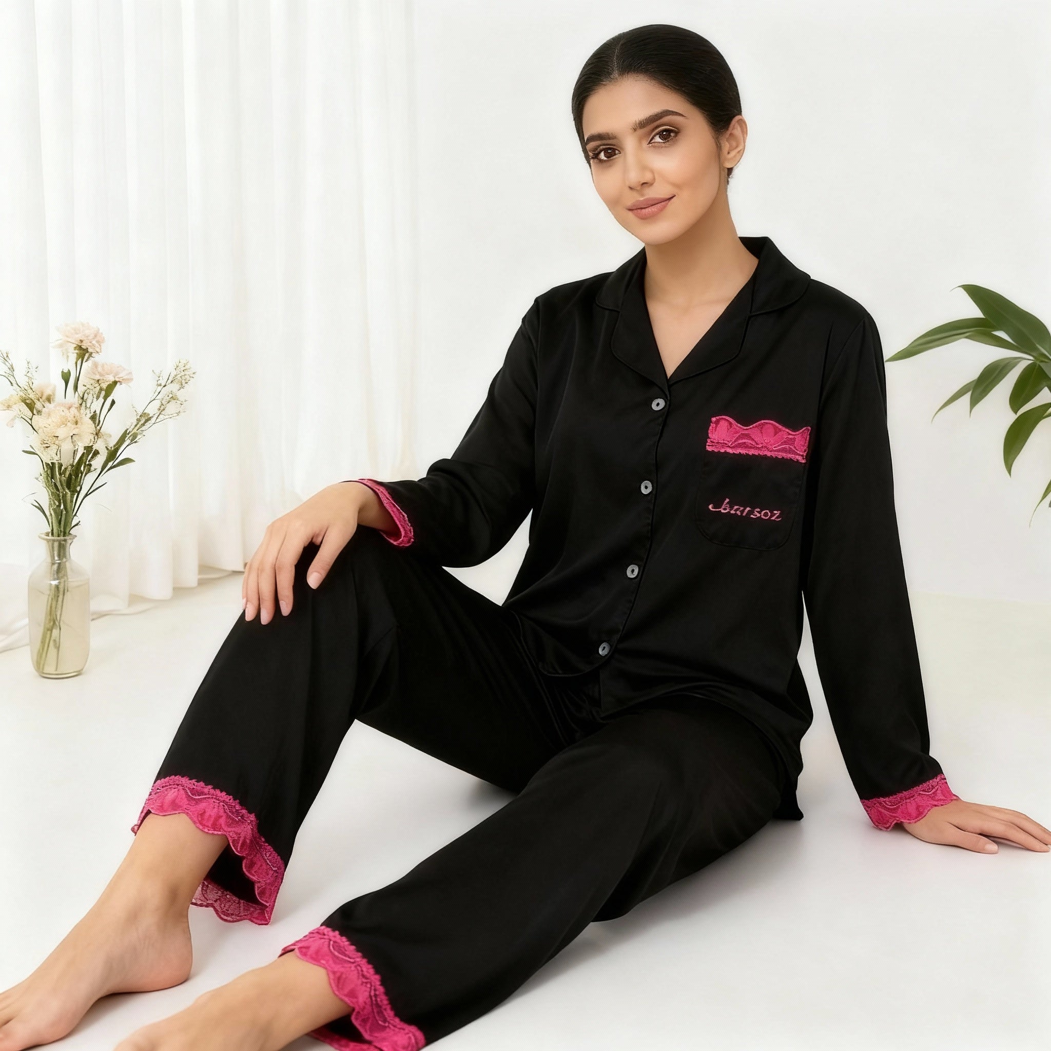 Ice Silk Lace Trimmed Pajama Set
