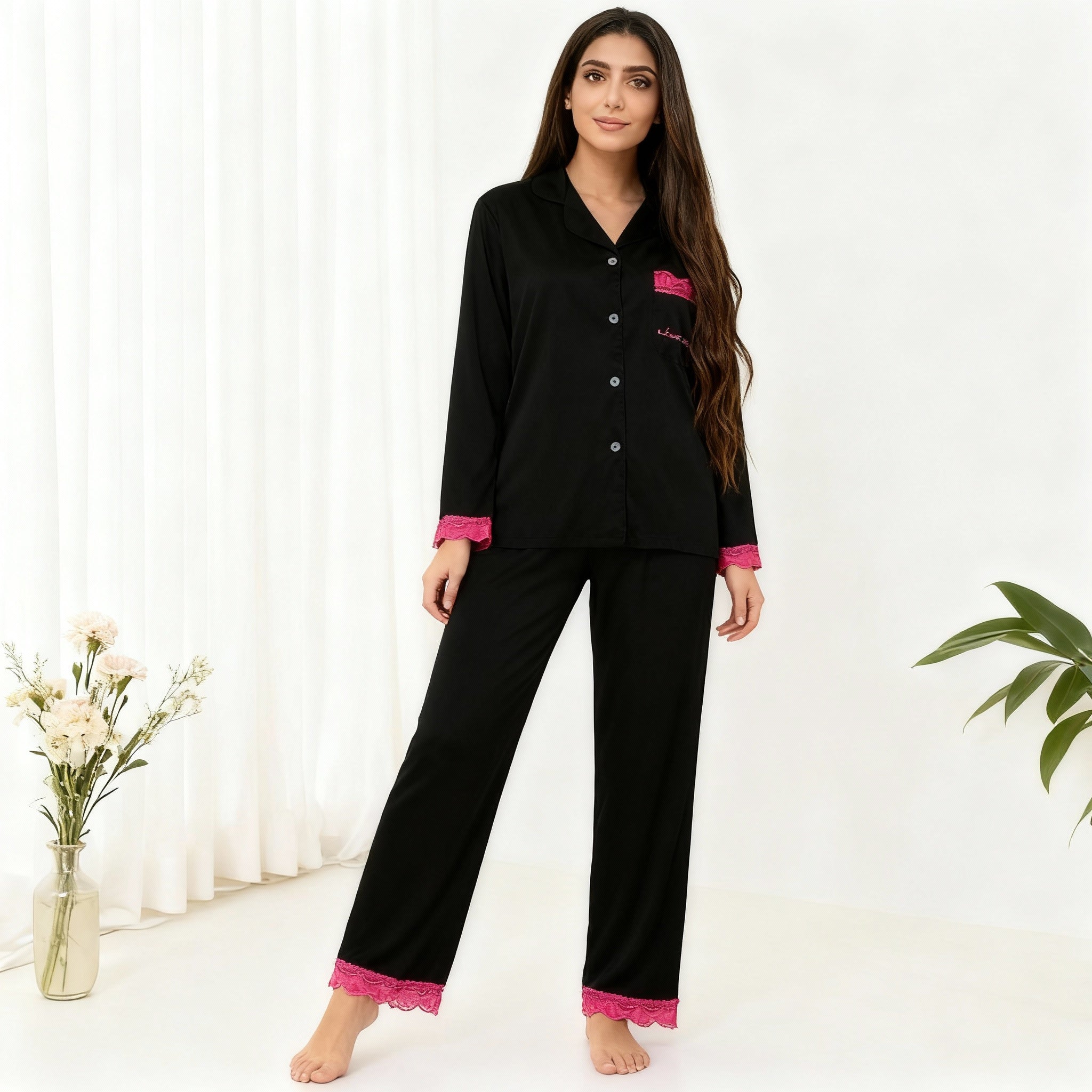 Ice Silk Lace Trimmed Pajama Set