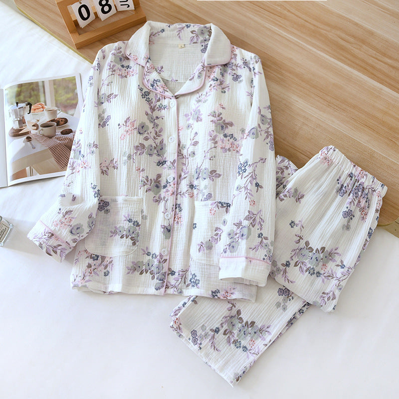 Purple Pipe Lining Padded Floral Print Cotton Pajama Set