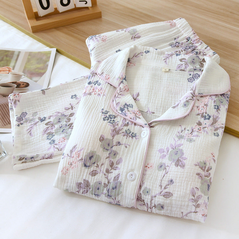 Purple Pipe Lining Padded Floral Print Cotton Pajama Set