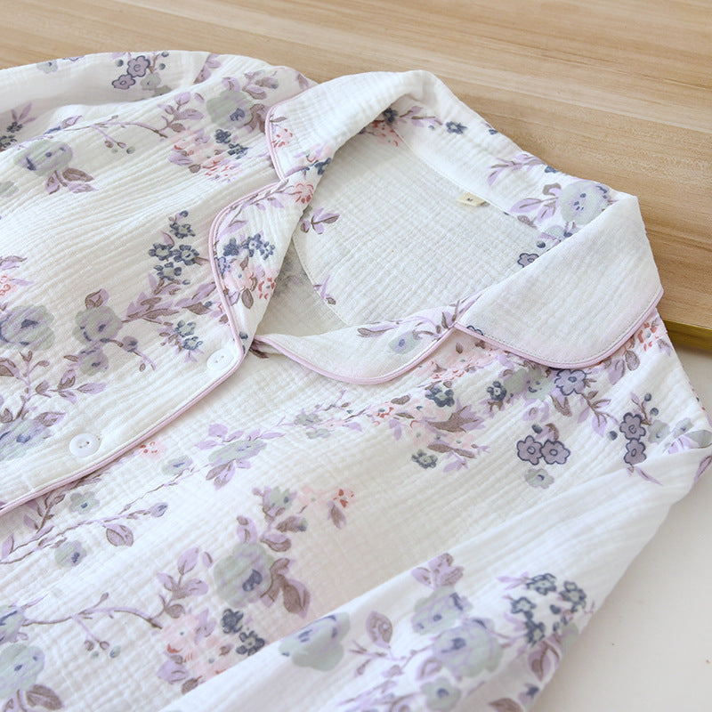 Purple Pipe Lining Padded Floral Print Cotton Pajama Set